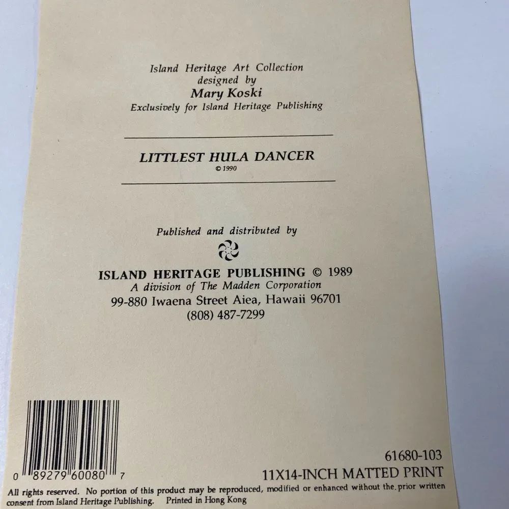 Hawaiian Print “ Littlest Hula Dancer “ by Mary Koiski Certificate - Picture 4 of 6